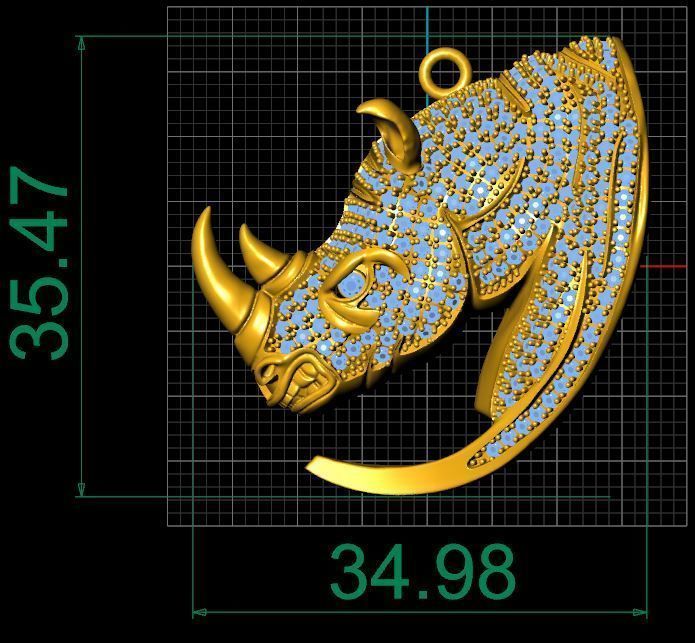 rhino necklace  direct casting 3D model_1