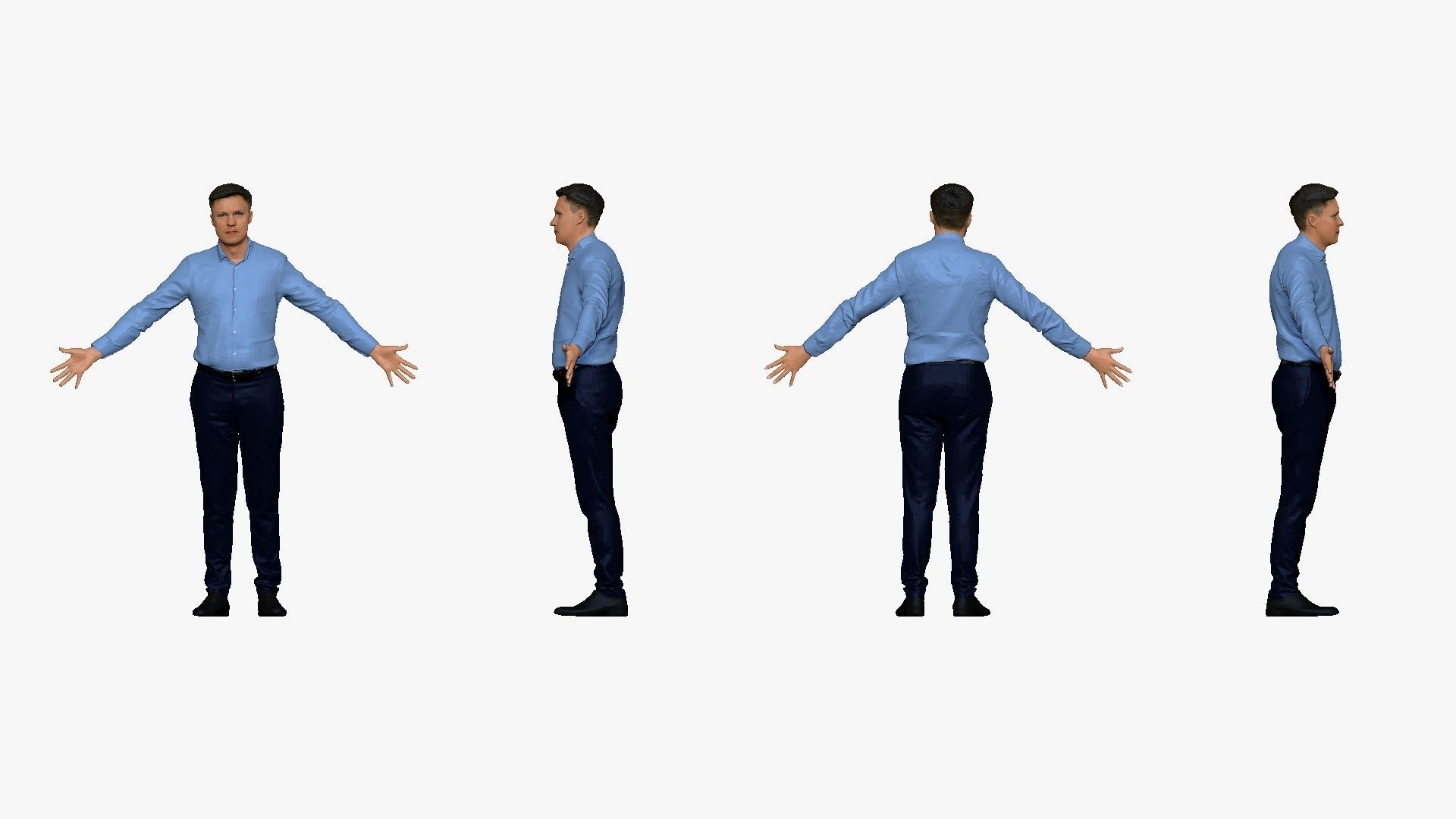 001289 man in blue tshirt blue pants in A pose low poly Low-poly 3D model_3