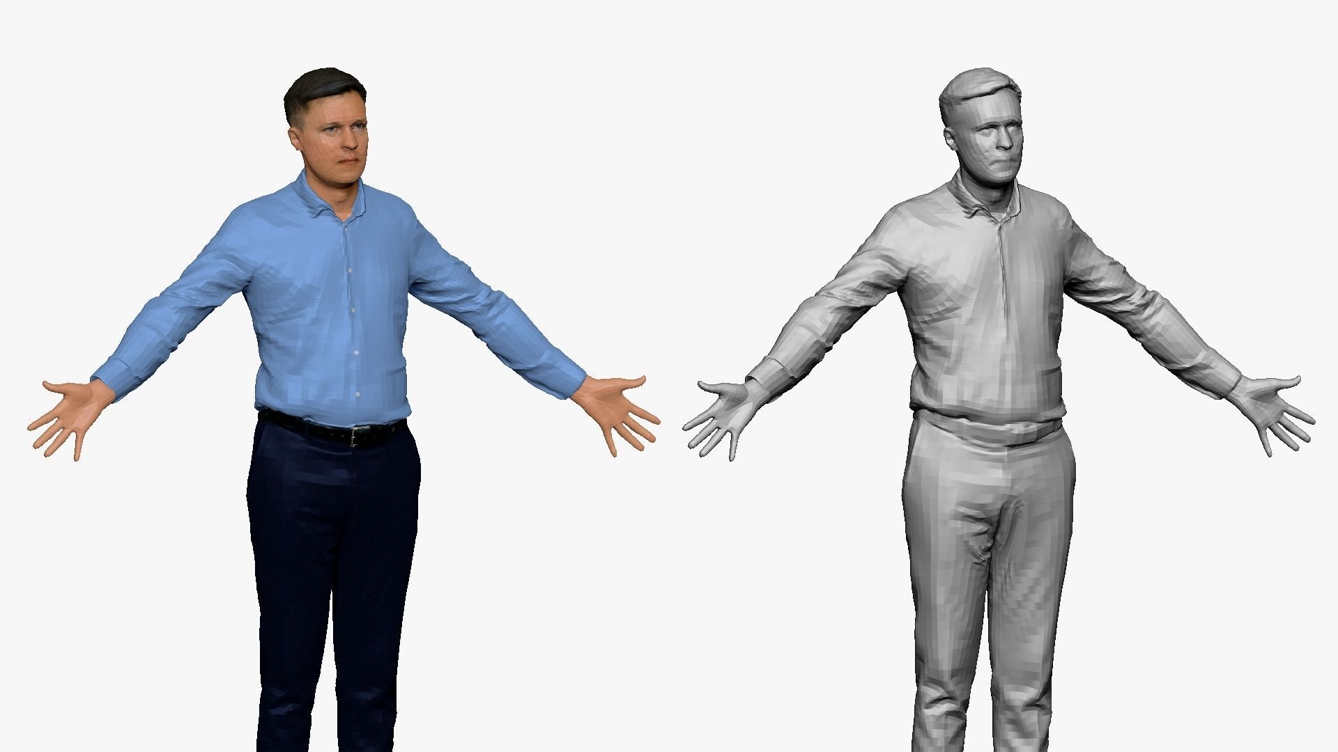 001289 man in blue tshirt blue pants in A pose low poly Low-poly 3D model_5