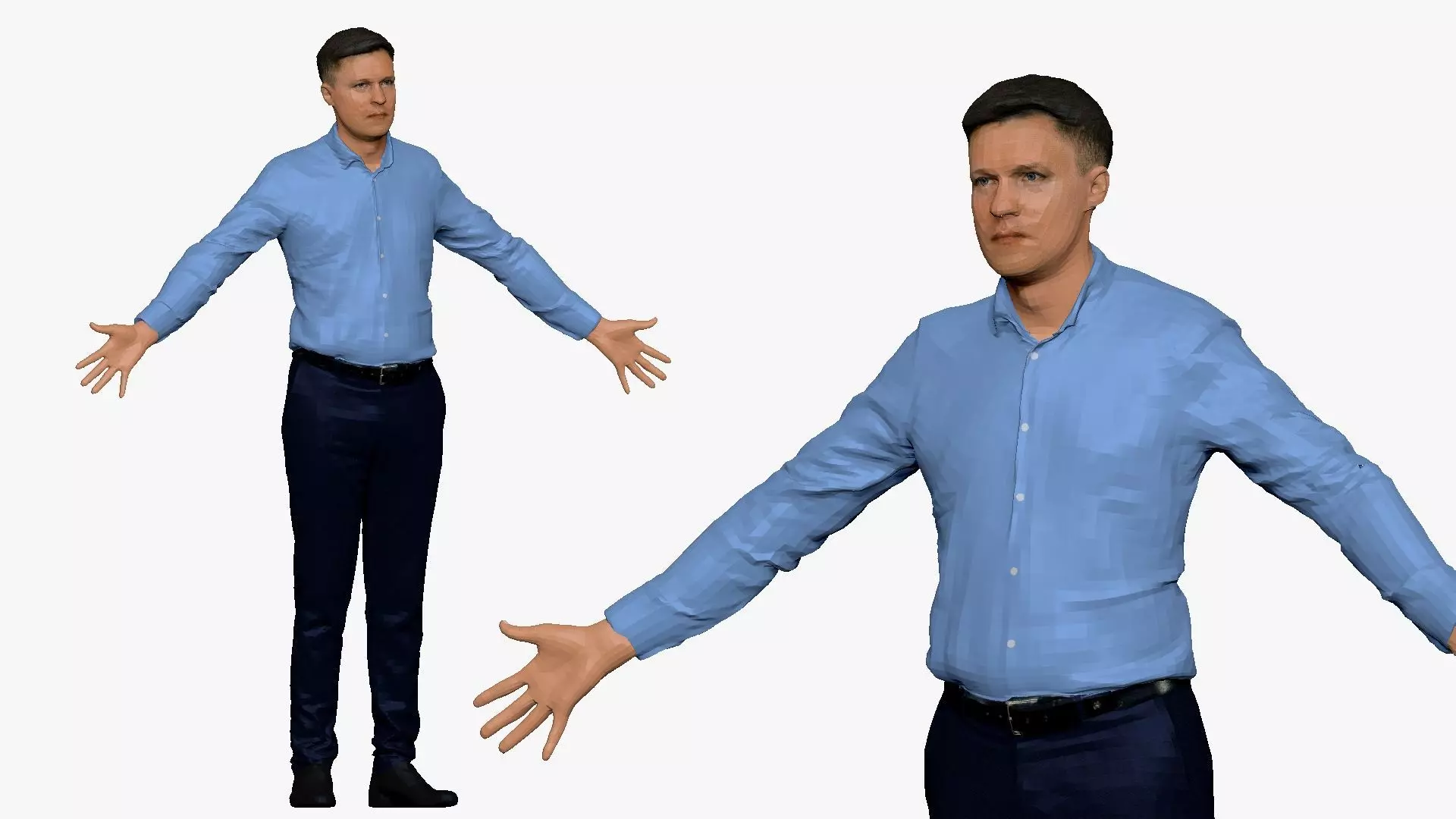 001289 man in blue tshirt blue pants in A pose low poly Low-poly 3D model_0