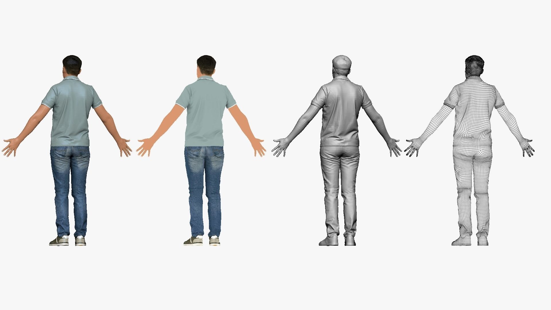 001290 man in blue jeans white bluish polo A pose 3dp 3D print model_2