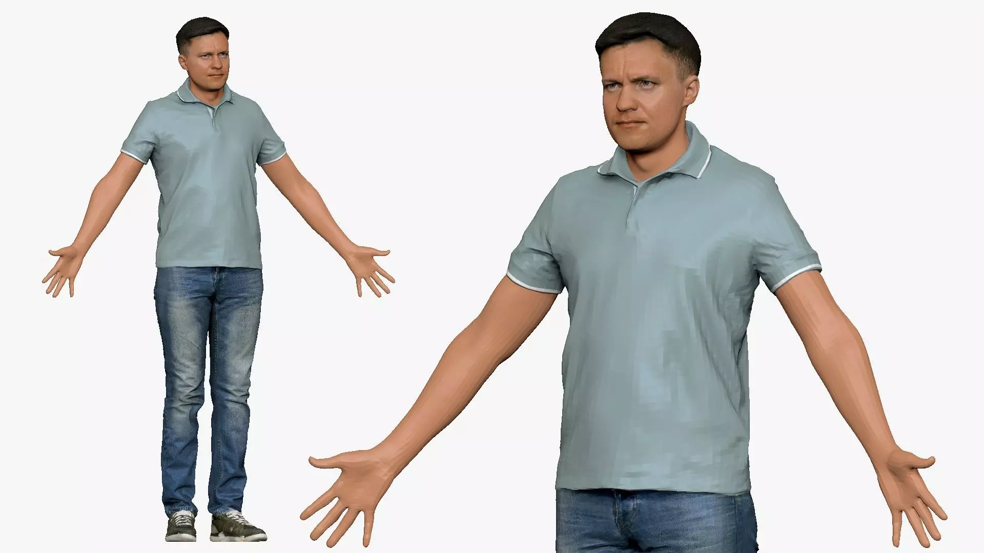 001290 man in blue jeans white bluish polo A pose 3dp 3D print model_0