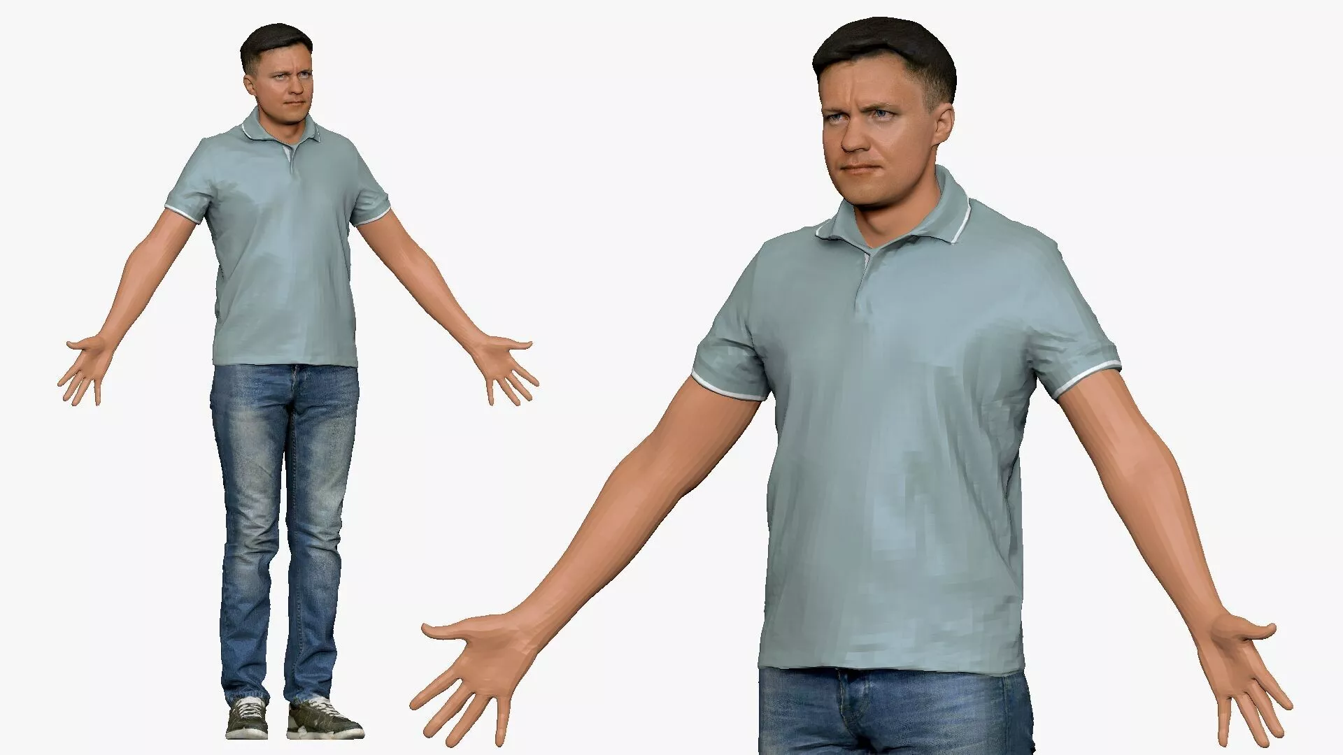 001290 Man in Jeans and Pale Blue Polo in A-Pose 3D print model