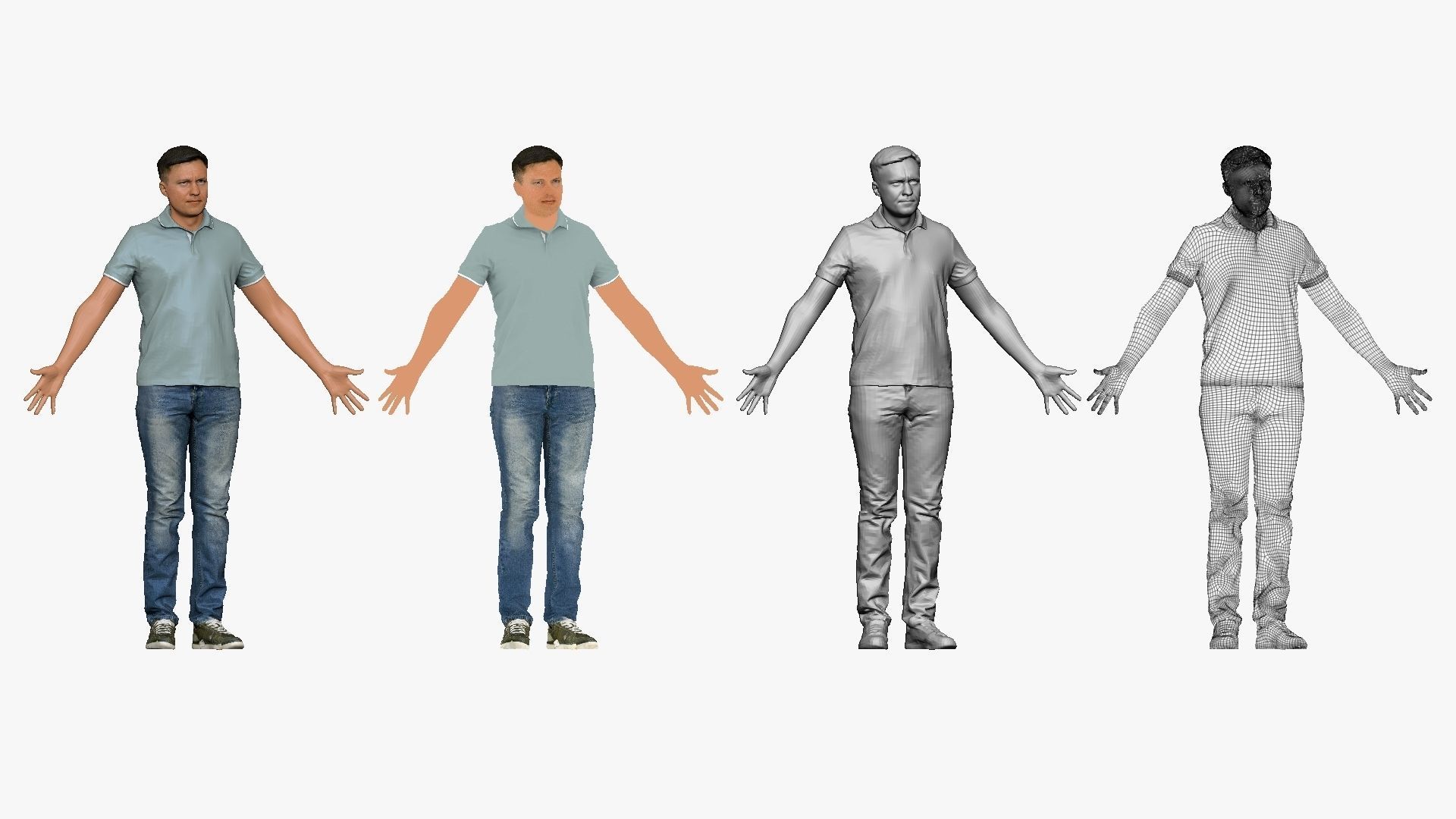 001290 man in blue jeans white bluish polo A pose 3dp 3D print model_1