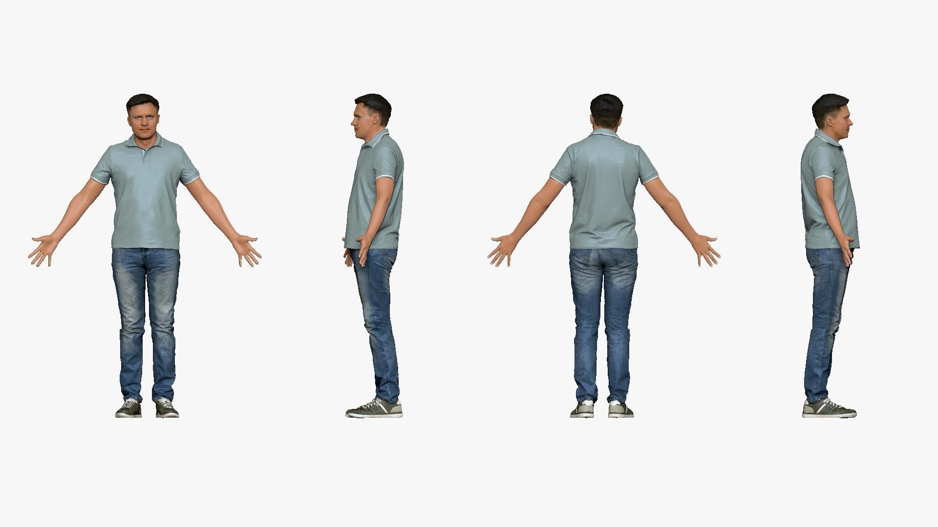 001290 man in blue jeans white bluish polo A pose 3dp 3D print model_3