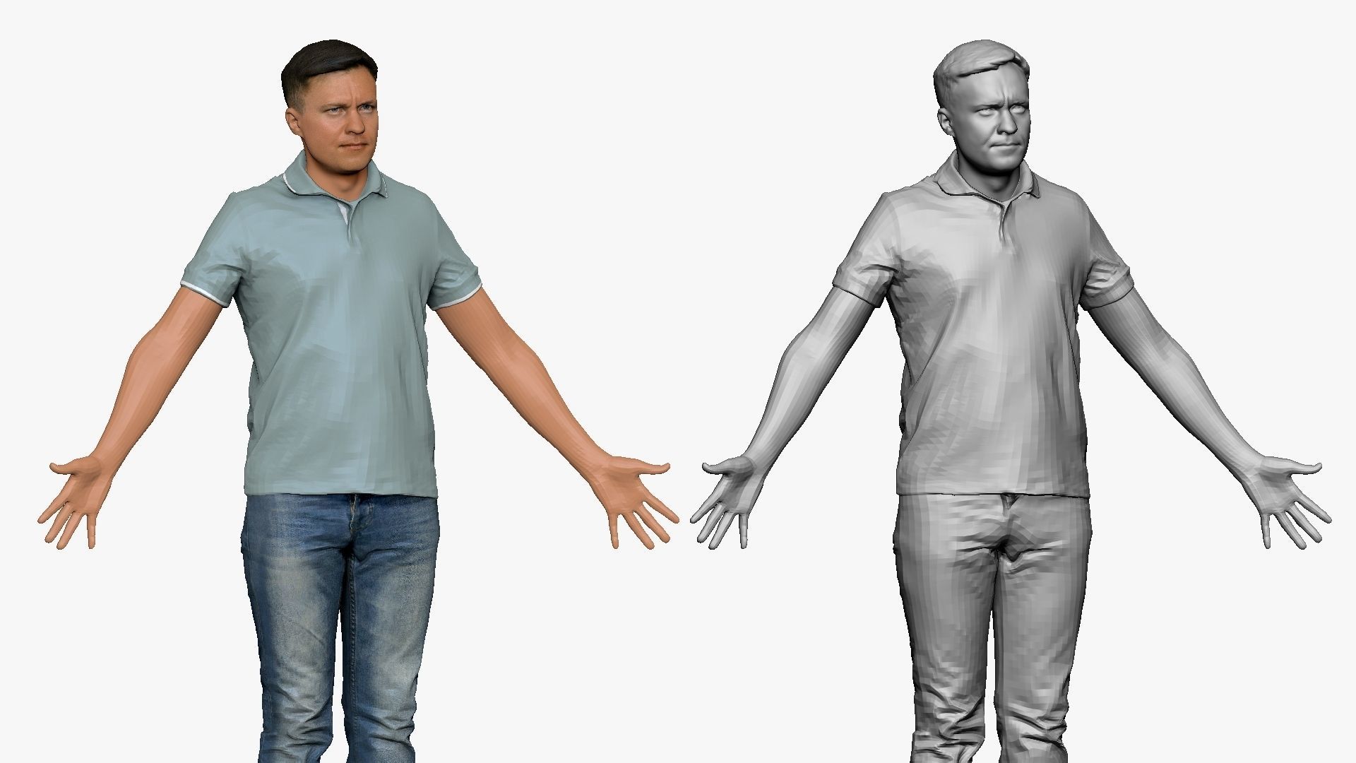 001290 man in blue jeans white bluish polo A pose 3dp 3D print model_5