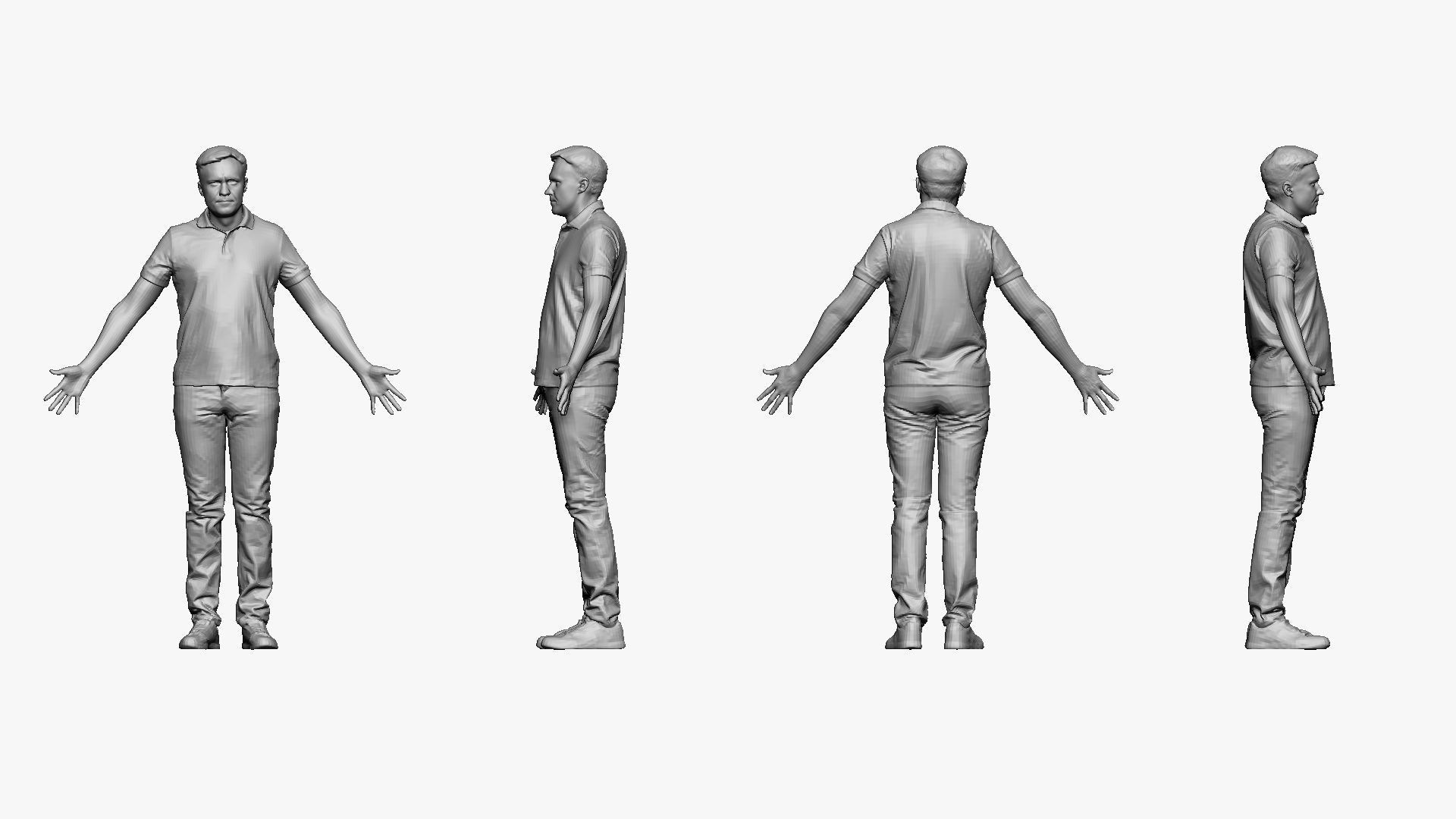001290 man in blue jeans white bluish polo A pose 3dp 3D print model_4