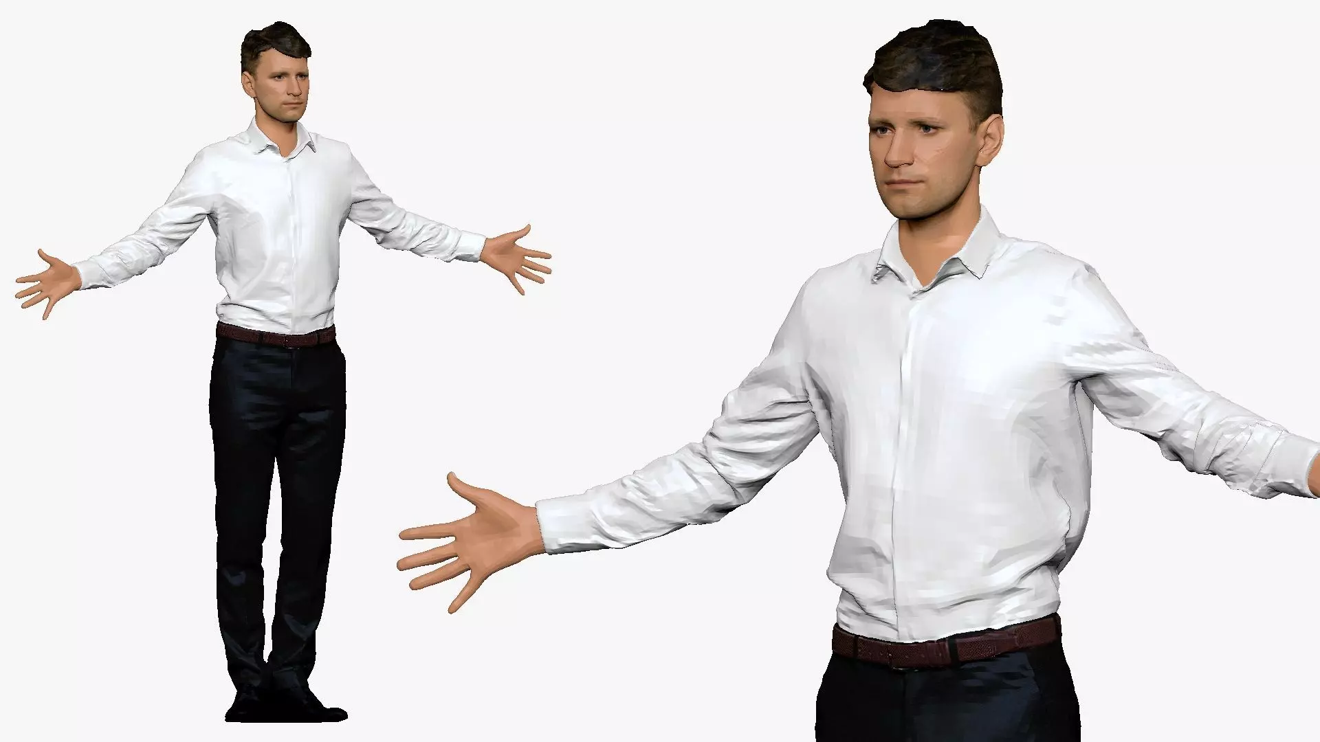 001291 man in white tshirt black pants hands in open pose 3dp 3D print model_0