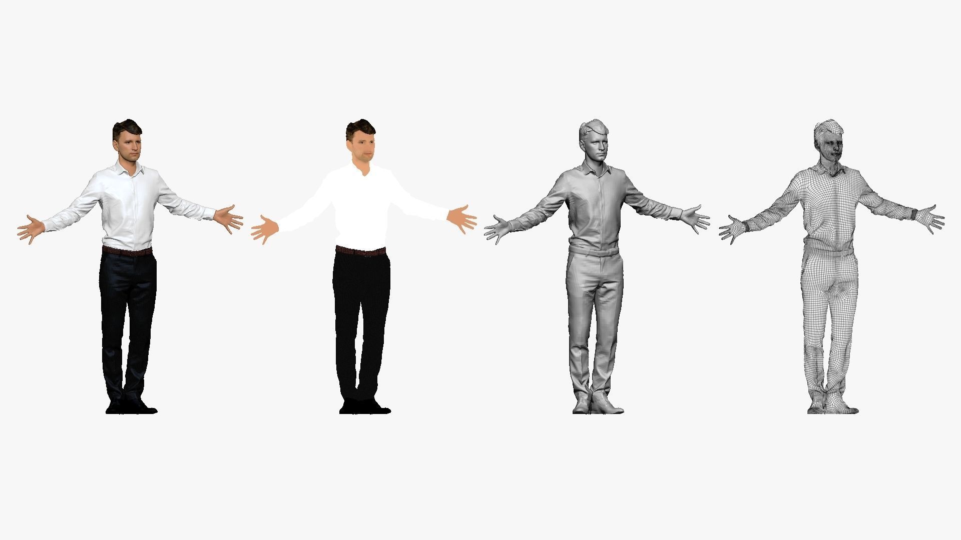 001291 man in white tshirt black pants hands in open pose 3dp 3D print model_1