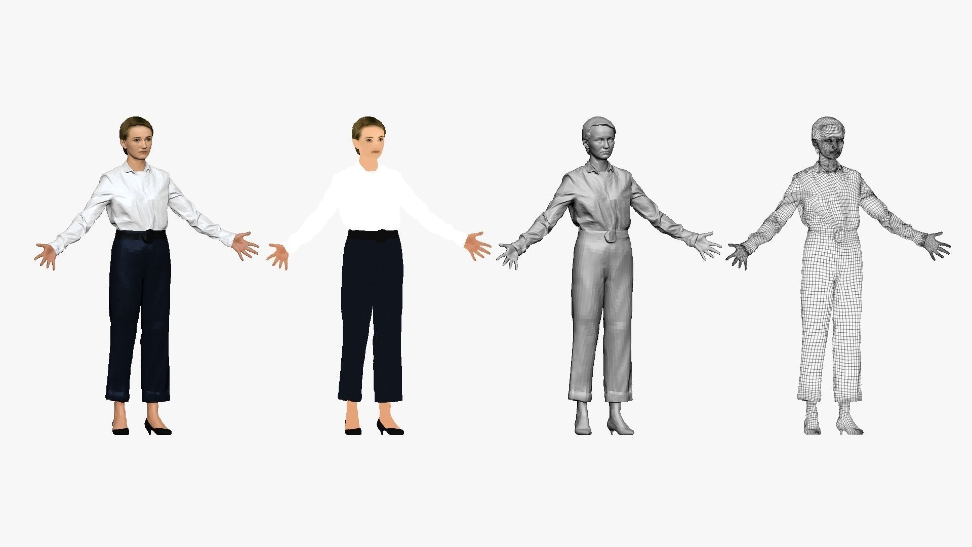 001292 woman in white tshirt blue pants hands in open pose 3dp 3D print model_1