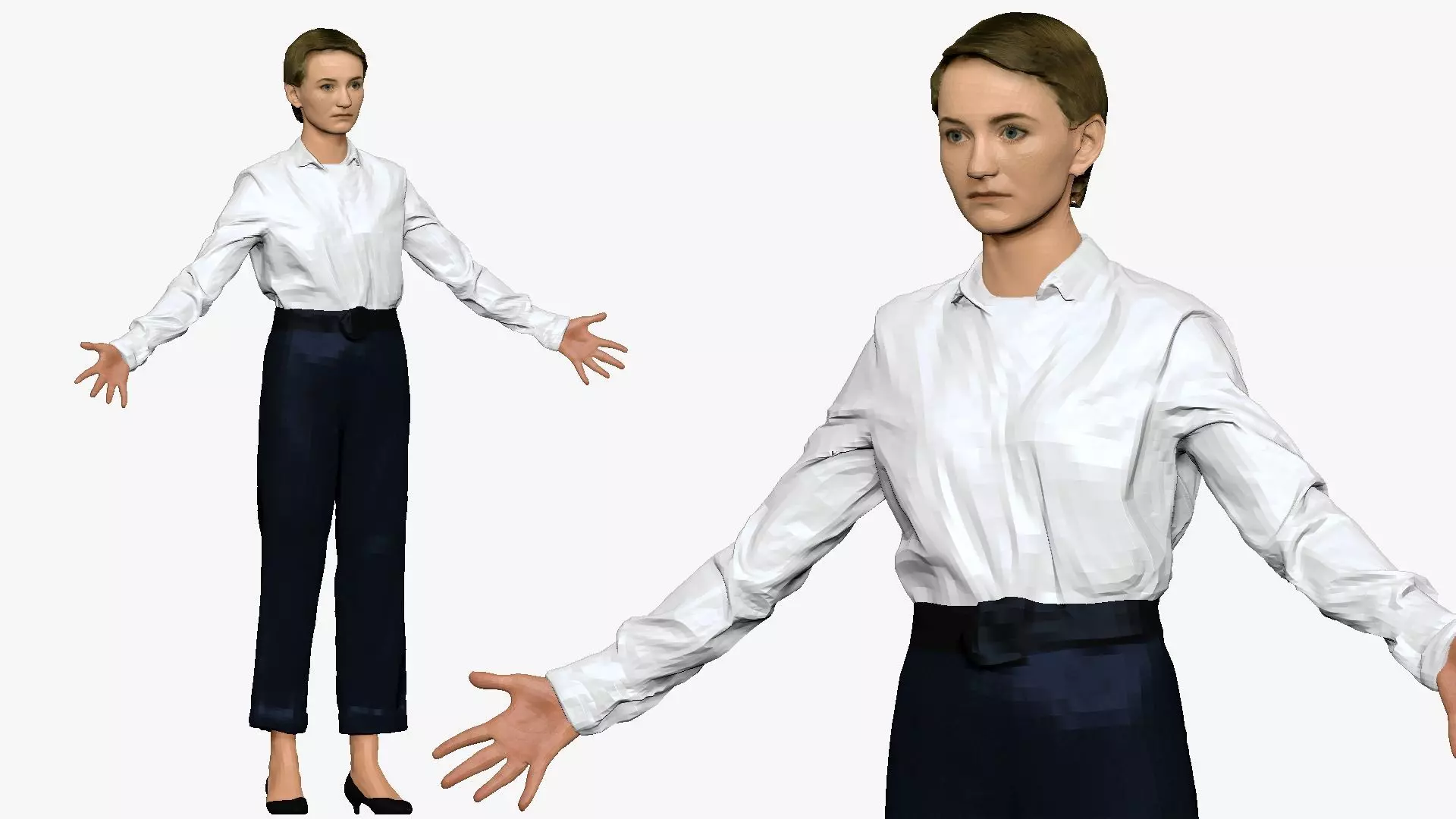 001292 woman in white tshirt blue pants hands in open pose 3dp 3D print model_0