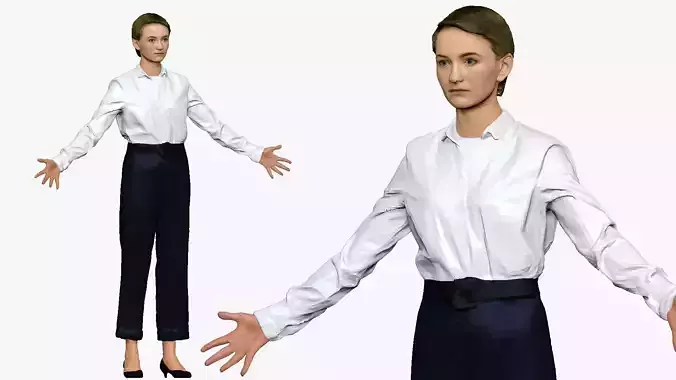 001292 woman in white tshirt blue pants hands in open pose 3dp