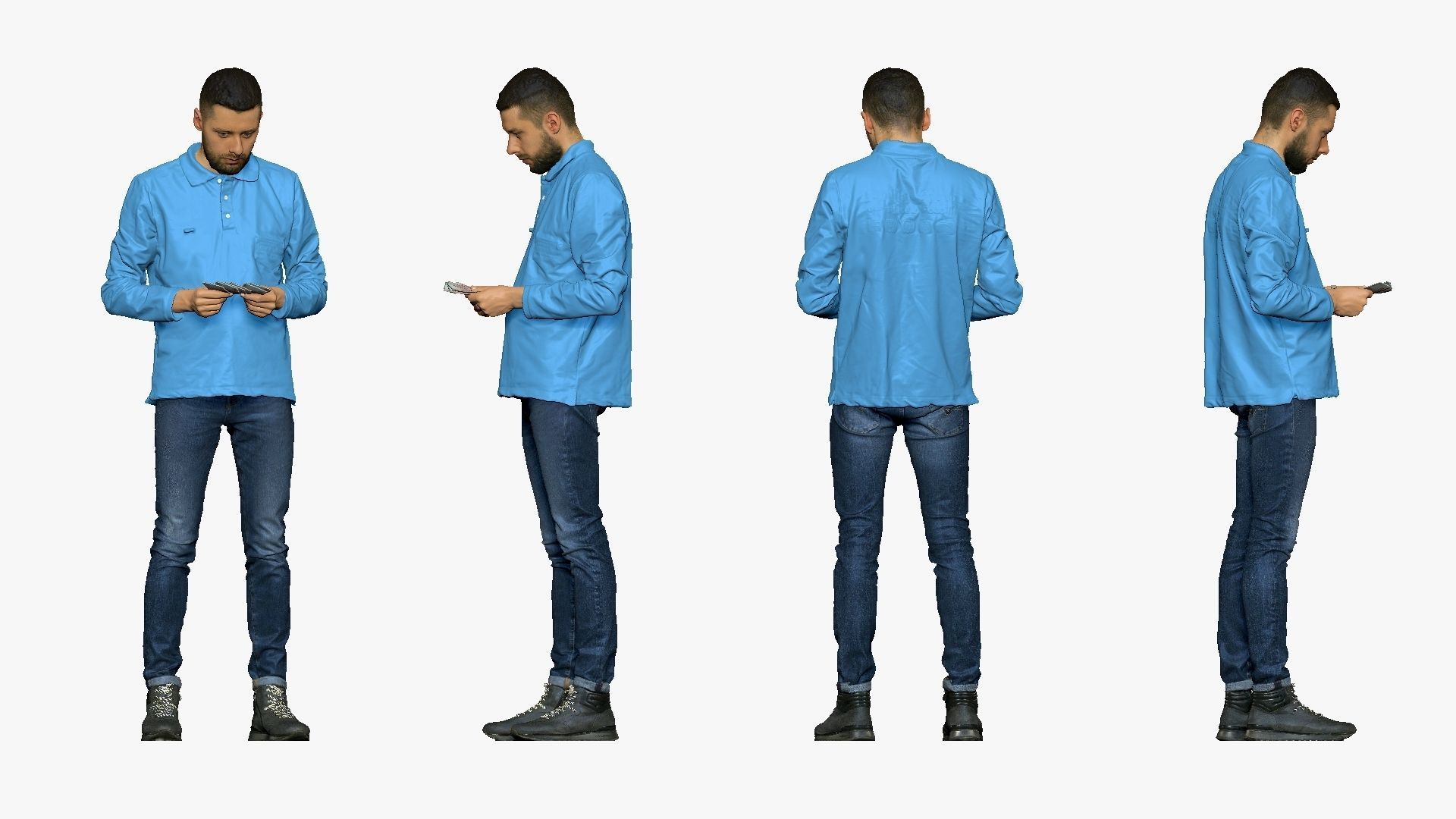 001297 man with beard in blue polo and jeans with money 3D model_3