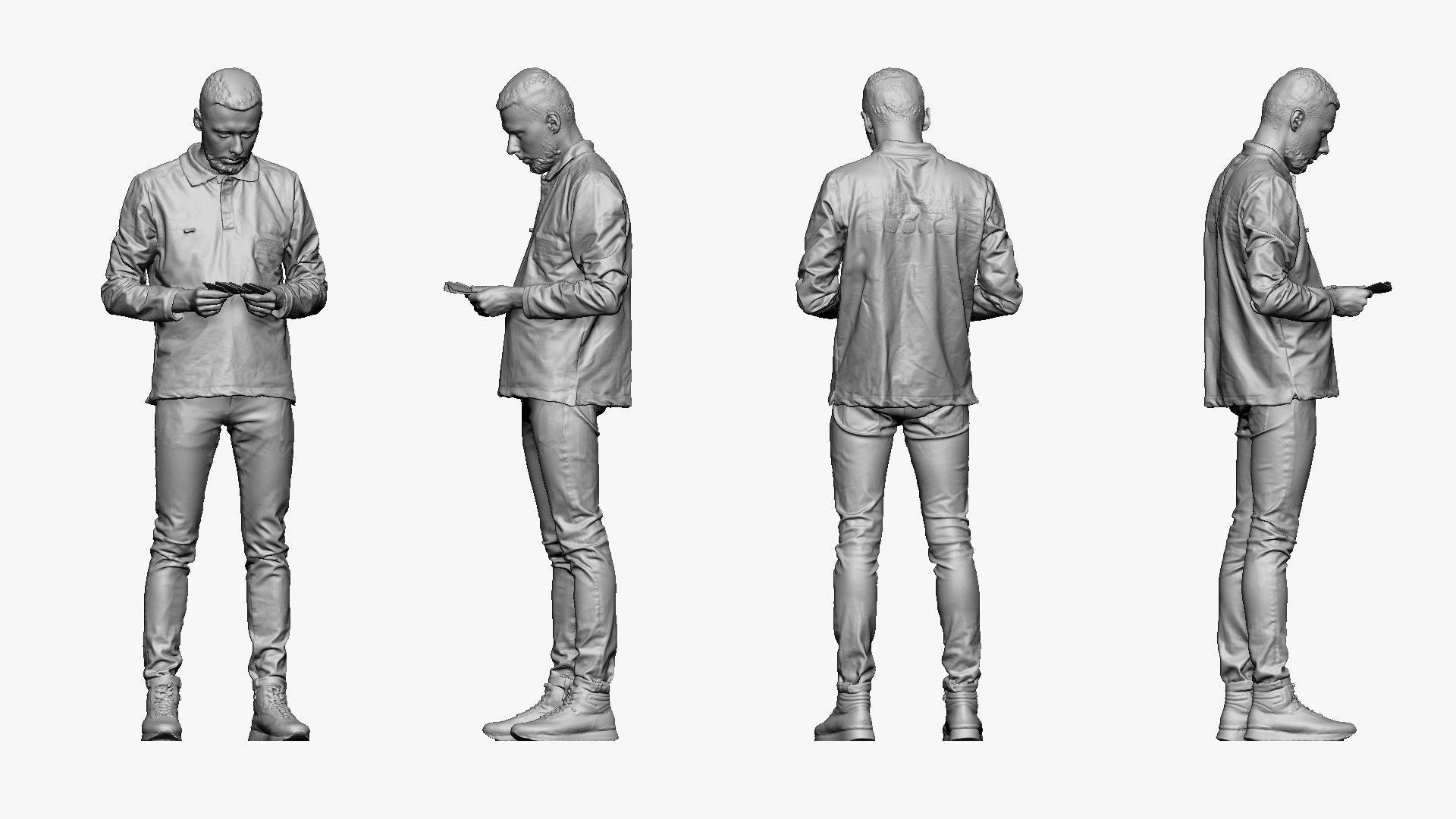 001297 man with beard in blue polo and jeans with money 3D model_4