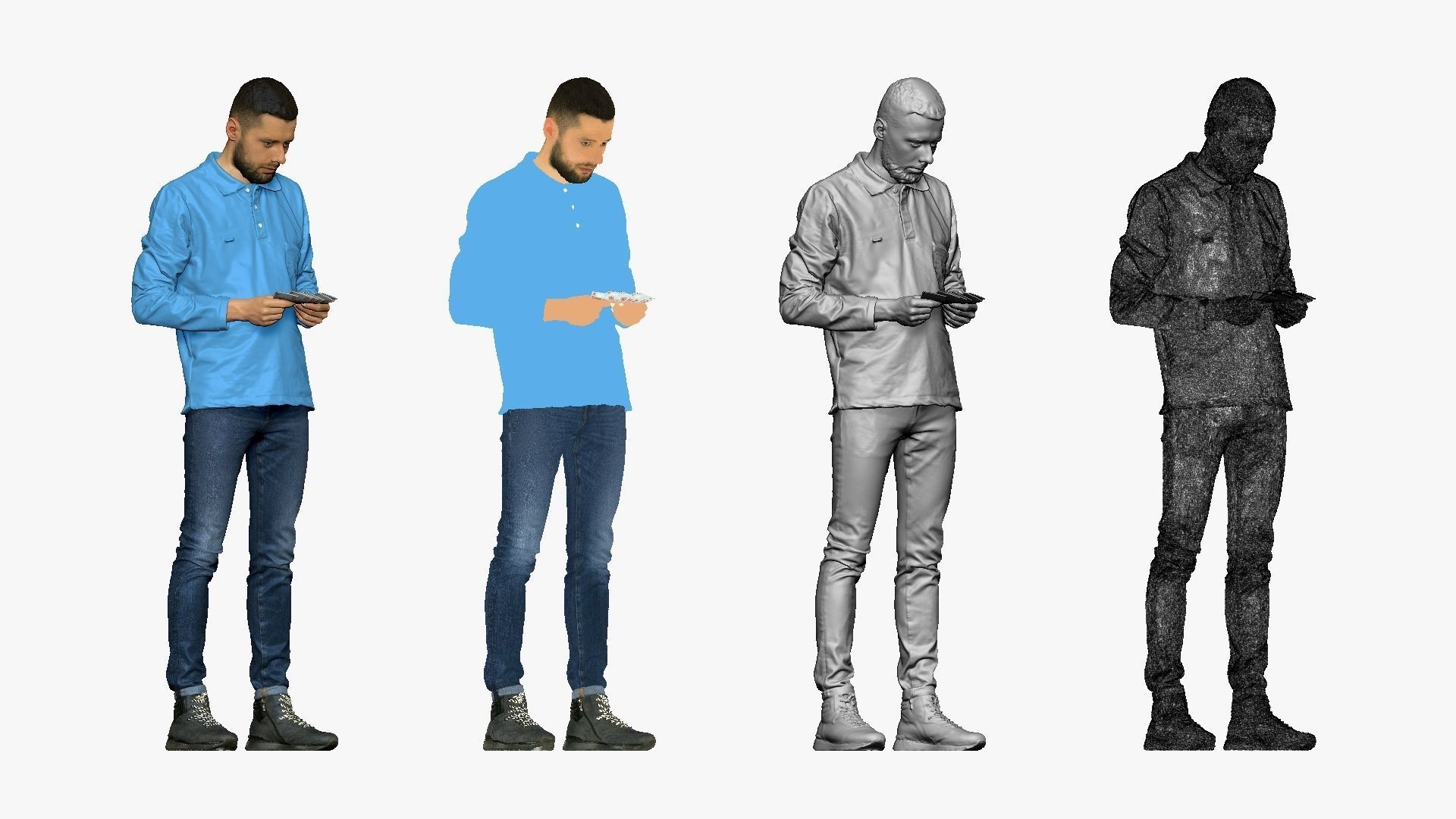 001297 man with beard in blue polo and jeans with money 3D model_1