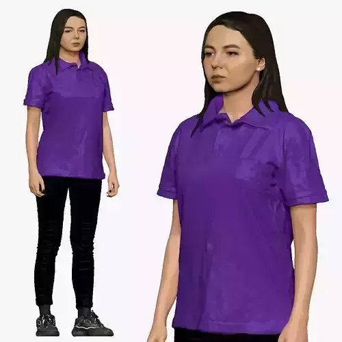 001298 woman in purple polo and black legents 3D model