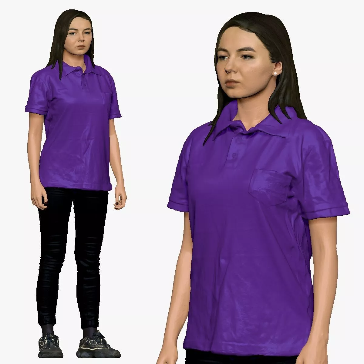 001298 woman in purple polo and black legents 3dp 3D print model