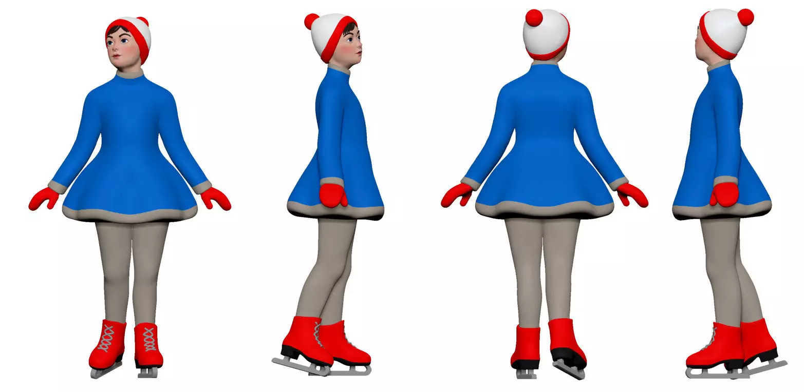 001303 girl in blue long dress on the figure skates 3dp 3D print model_0