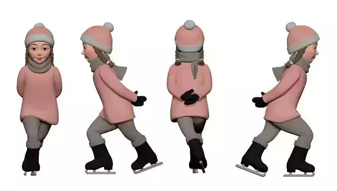 001304 lil girl in pibk dress skating on the fugure skates