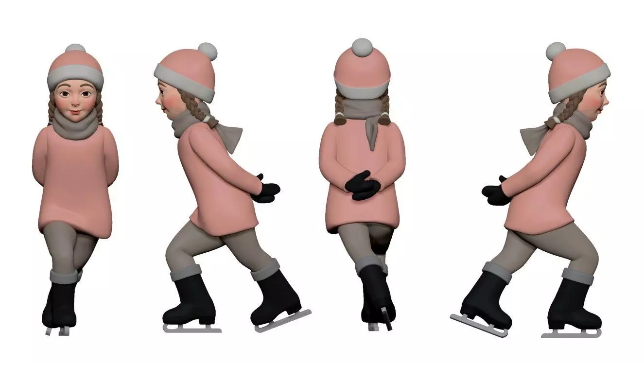 001304 lil girl in pibk dress skating on the fugure skates 3dp 3D print model_0