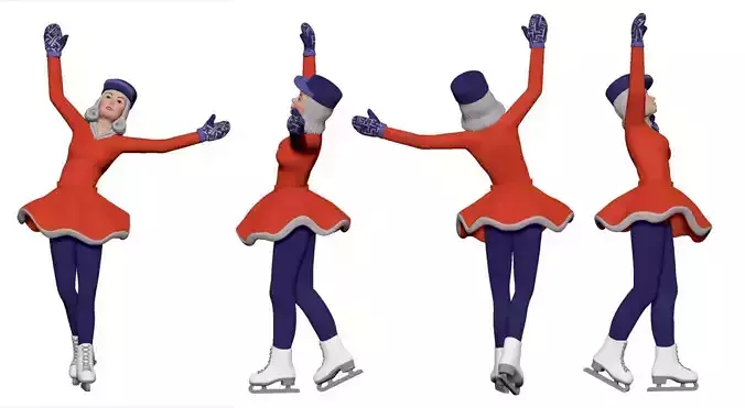 001305 woman in orange skirt and purple leggings on skates 3dp 3D print model 001305 woman in orange skirt and purple leggings on skates 3dp 3D print model