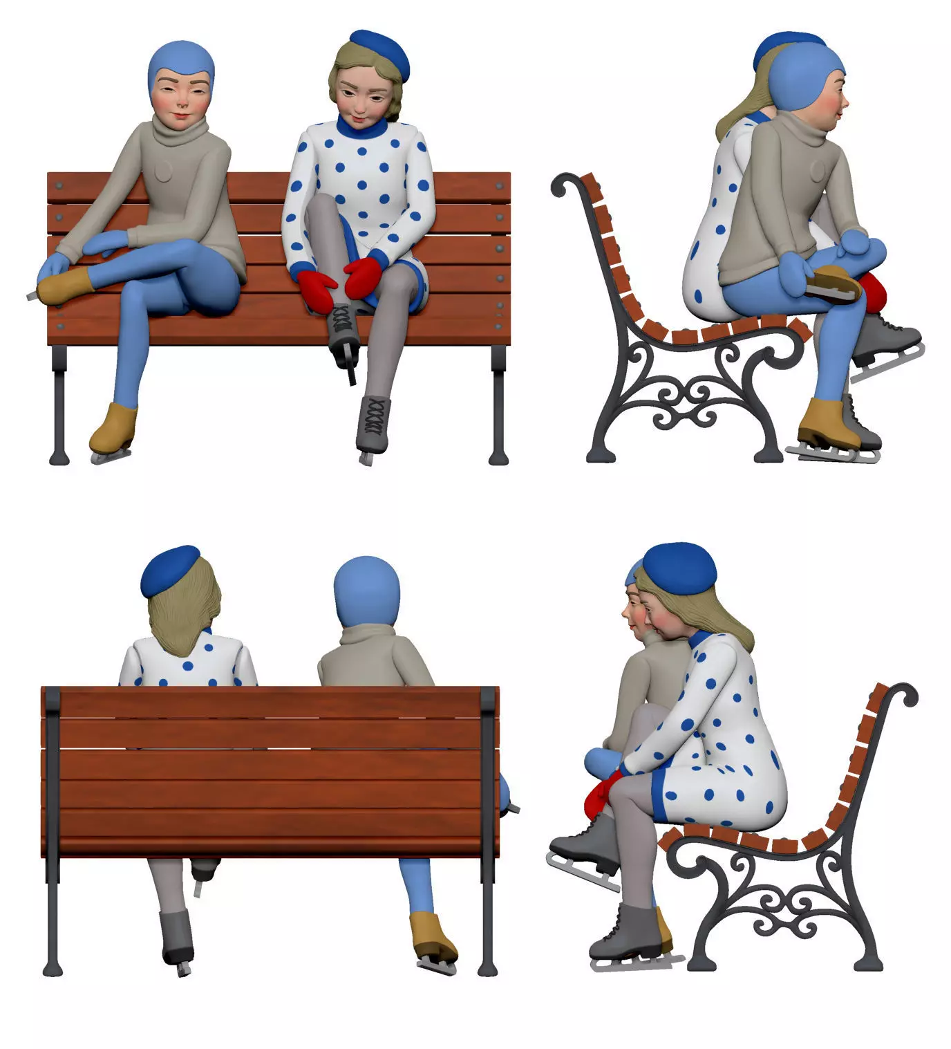 001307 two girls in skates seats on the bench 3D model_0