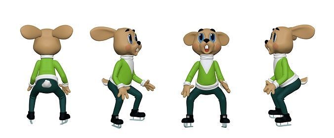 001308 rabit from nu pogodi in shock pose on the skates 3D model