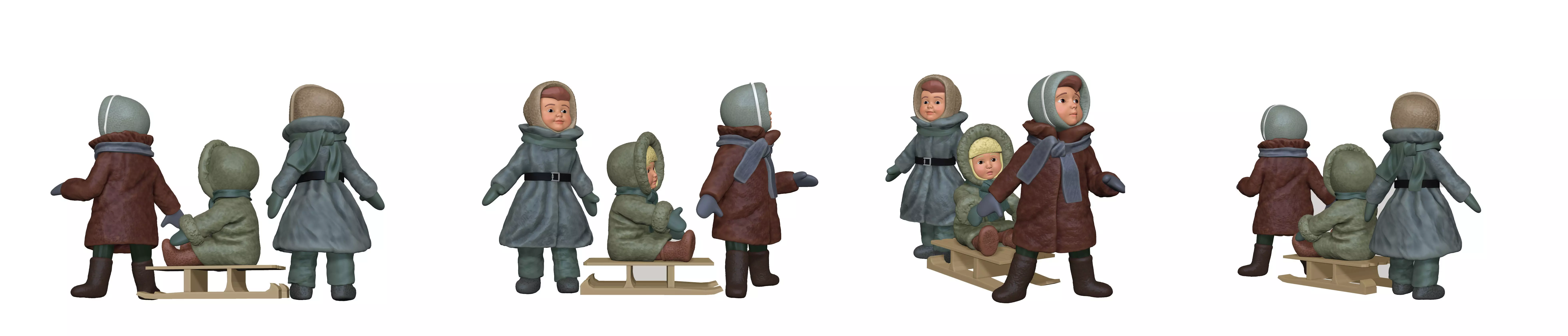 001317 three small kids playin with sled 3dp 3D print model_0