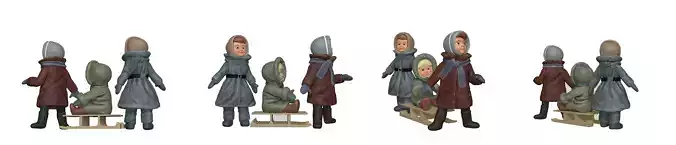 001317 three small kids playin with sled 3dp 3D print model 001317 three small kids playin with sled 3dp 3D print model