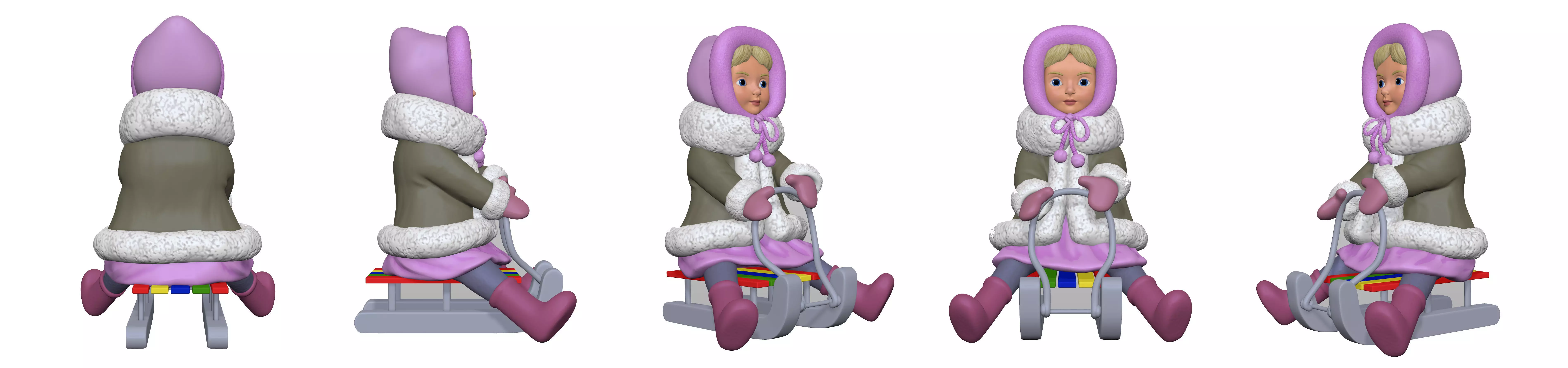 001320 lil girl in pink winterjacket on the sled 3dp 3D print model_0