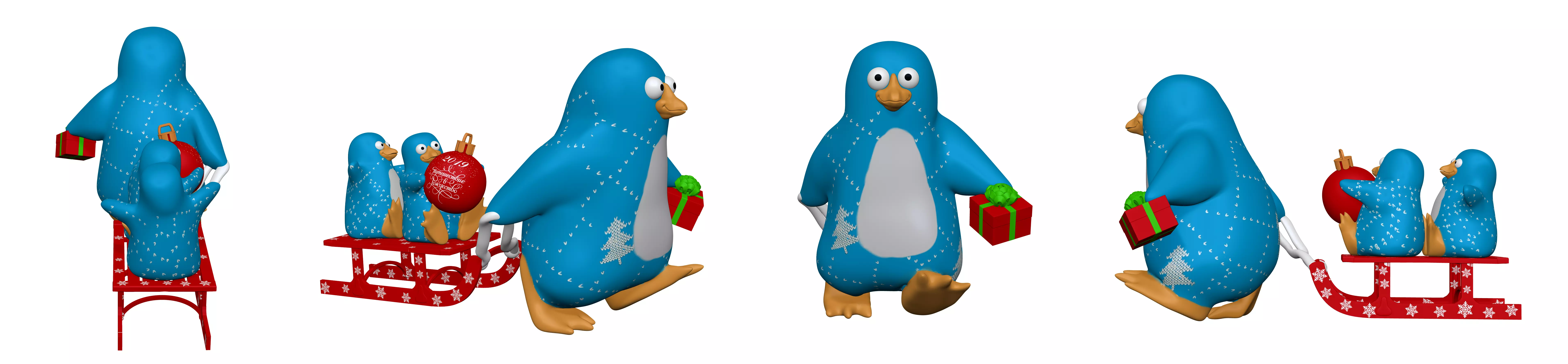 001325 winter blue penguins on a sled 3dp 3D print model_0