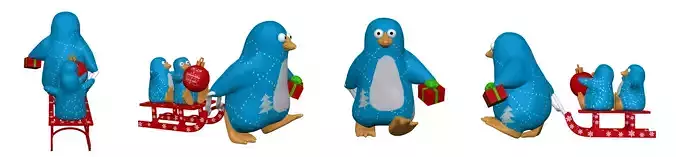 001325 winter blue penguins on a sled 3dp 3D print model