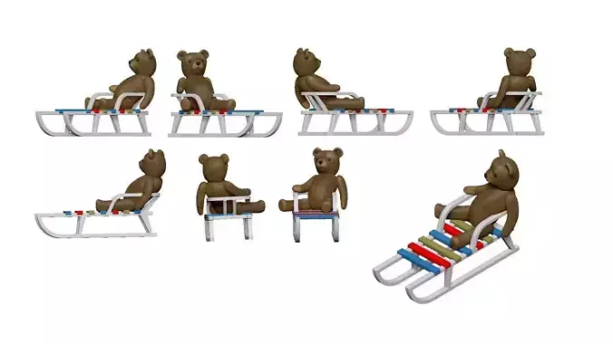 001327 teddy bear on the sled 3dp 3D print model