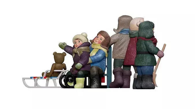 001329 Smiling Children Riding Sled