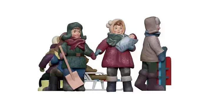 001330 serious kid in green jacket with shovel 3dp 3D print model