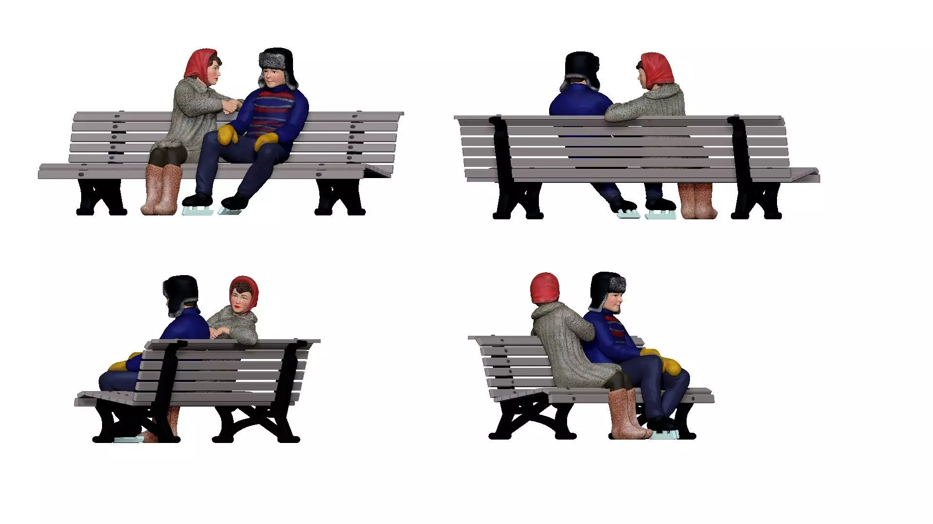 001331 guy in the skates seats with woman on a lavochka 3dp 3D print model_0