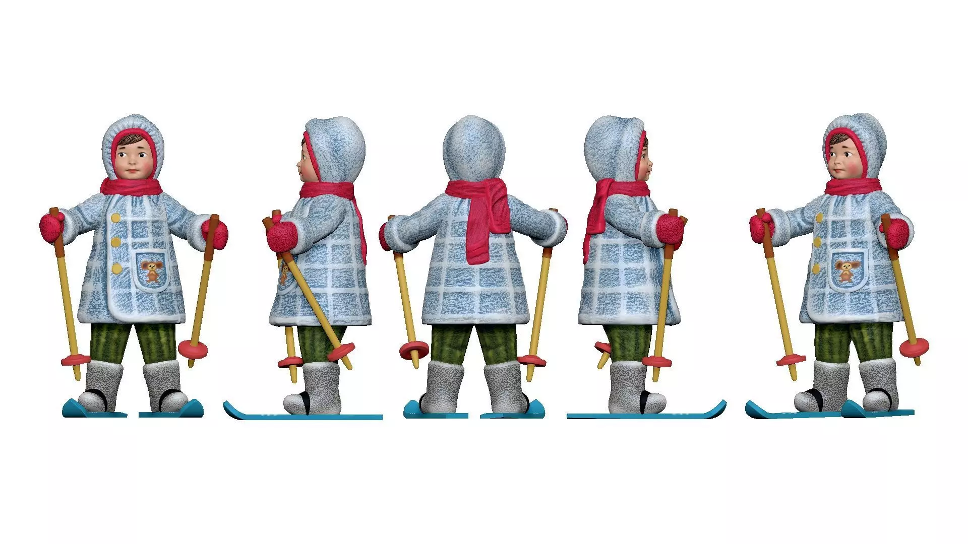 001339 kid in blue and white winter dress on the skies 3dp 3D print model_0