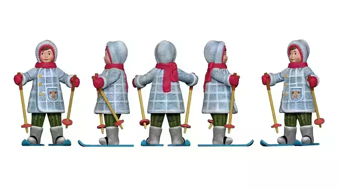 001339 kid in blue and white winter dress on the skies 3dp 3D print model 001339 kid in blue and white winter dress on the skies 3dp 3D print model