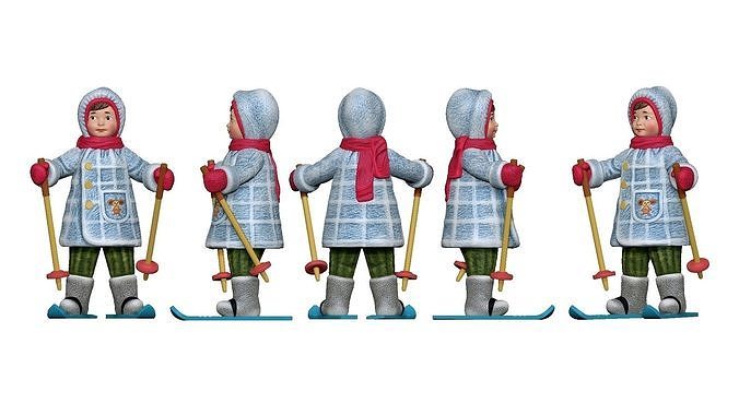 001339 kid in blue and white winter dress on the skies 3dp 3D print model