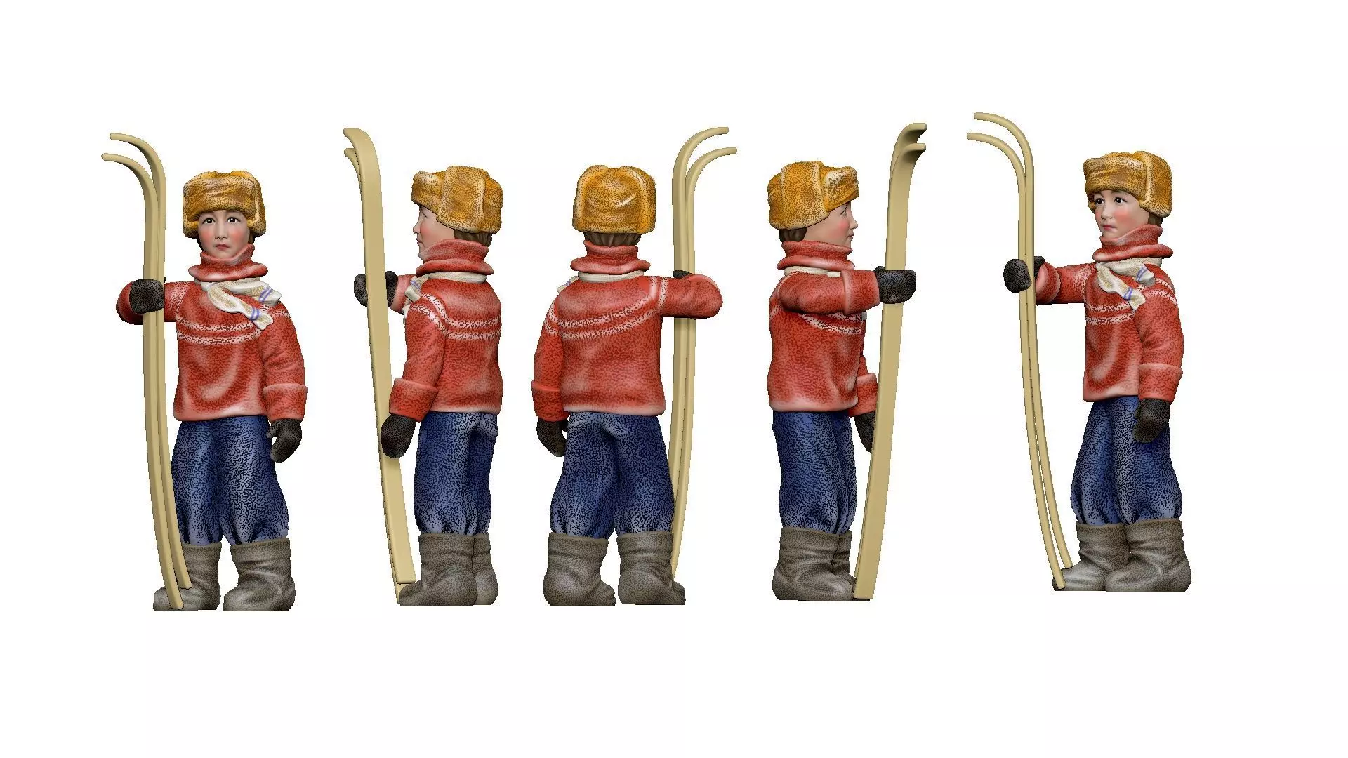 001341 junior kid in red sweater and skies in hand 3dp 3D print model_0