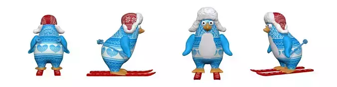 001344 blue and white penguin skating on skies