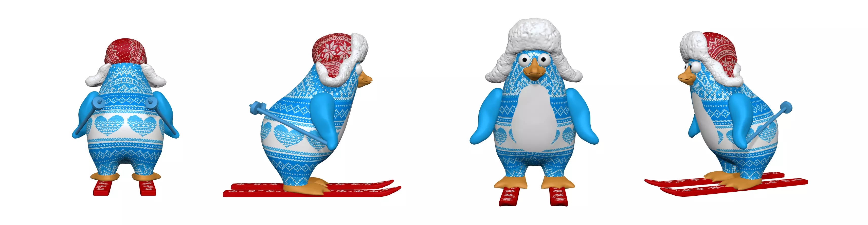 001344 blue and white penguin skating on skies 3dp 3D print model_0