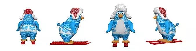 001344 Blue and White Penguin on Skis