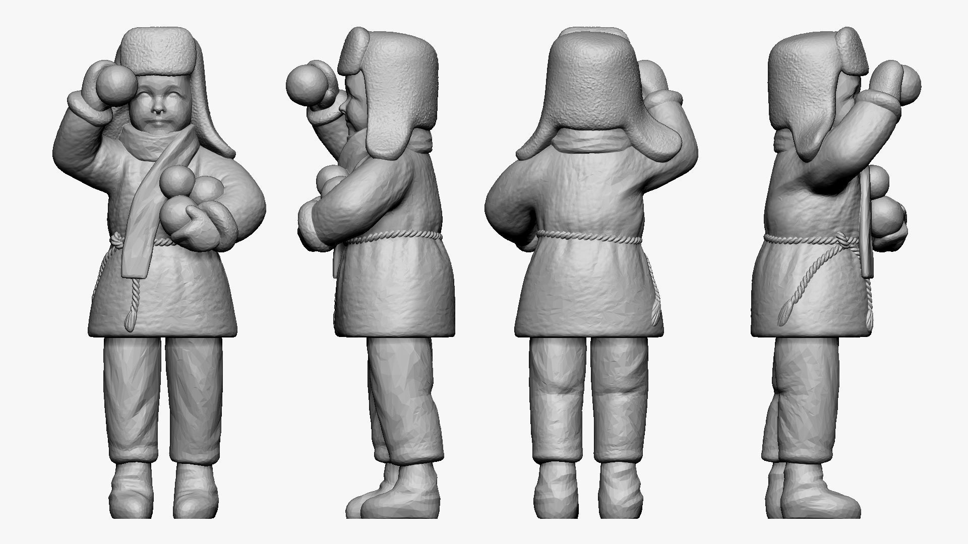 001349 boy in green winter jacket and with snowballs 3D model_1