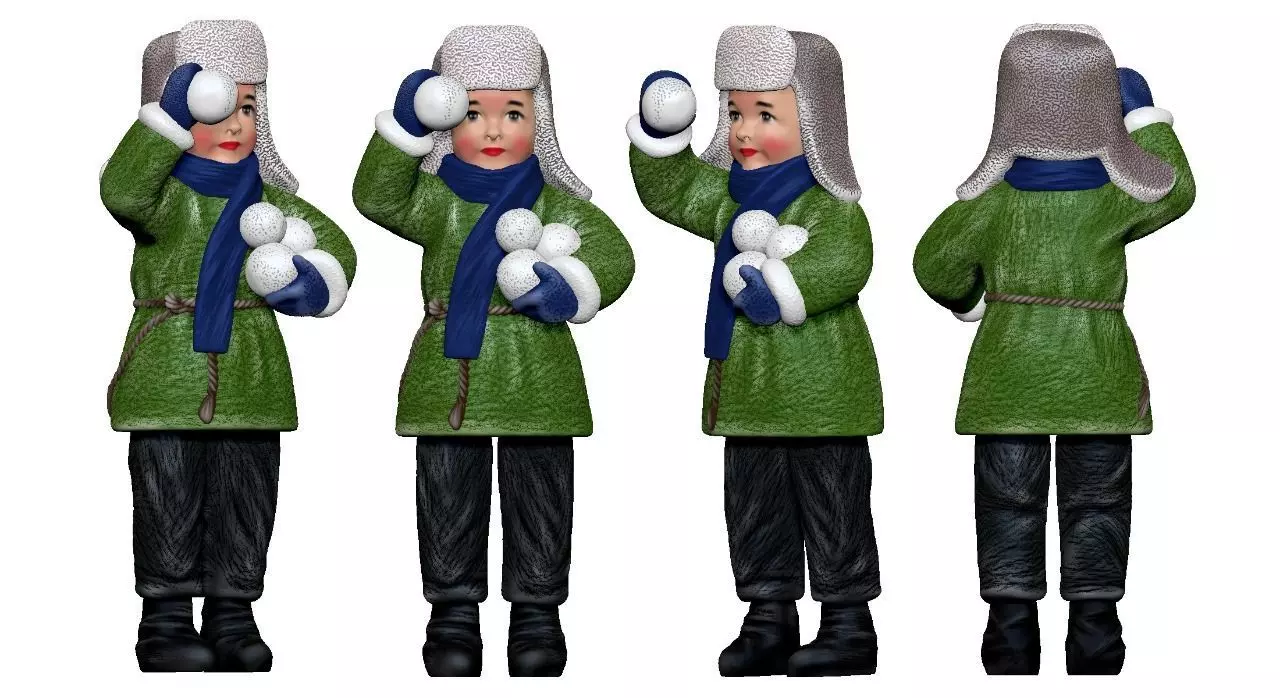 001349 boy in green winter jacket and with snowballs 3dp 3D print model_0