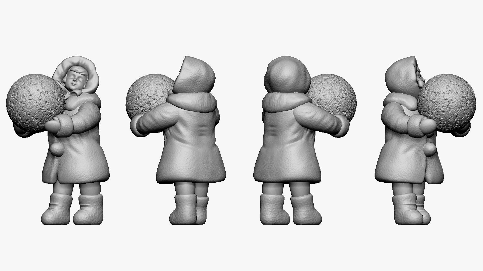 001350 girl in pink winter jacket with a big snowball for sno... 3D print model_1
