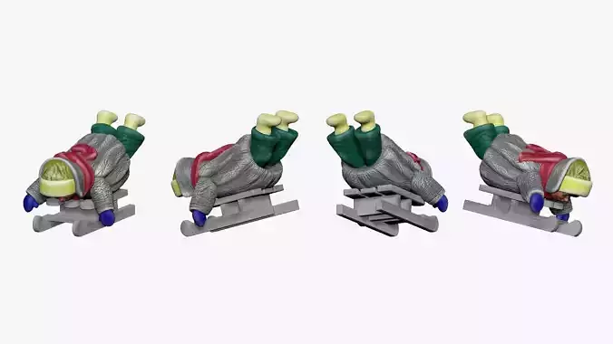 001351 kid skating on hos belly on the sled