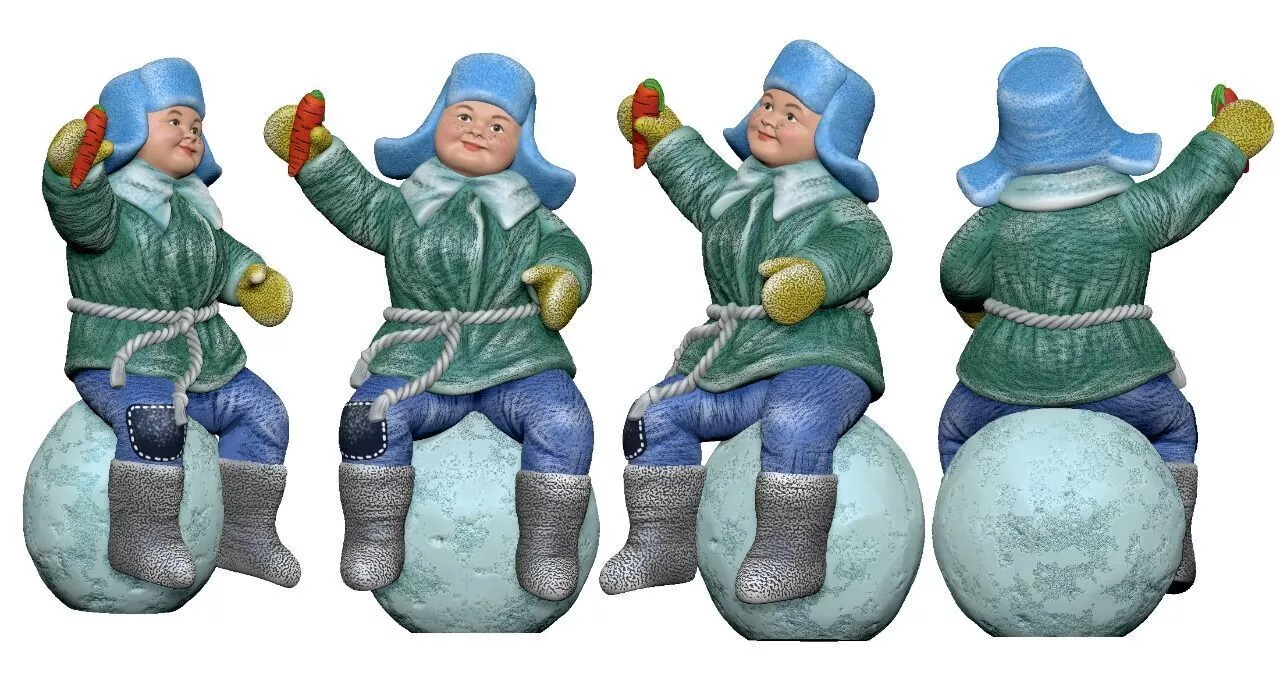 001352 seating boy on a snowball with a carrot in hand 3D model