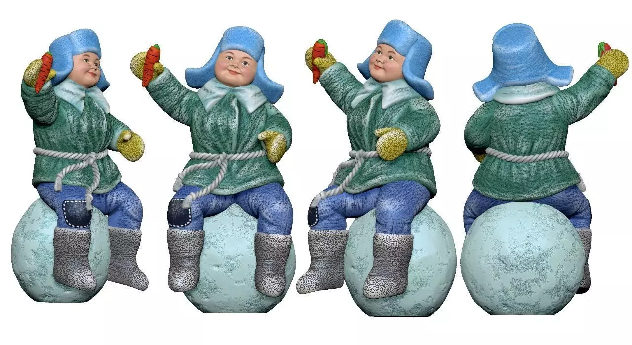 001352 seating boy on a snowball with a carrot in hand 3dp 3D print model_0