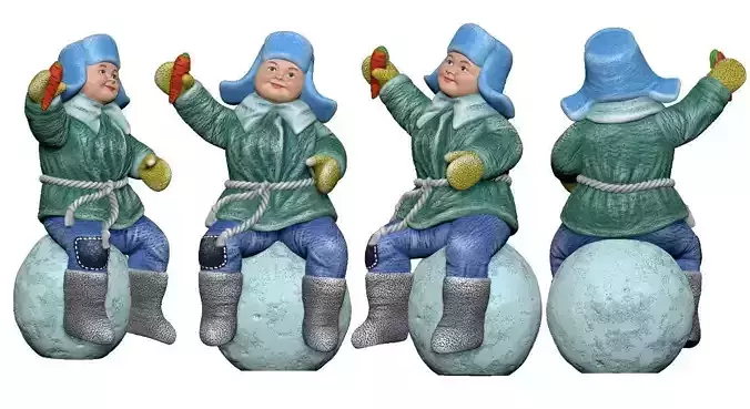 001352 seating boy on a snowball with a carrot in hand 3dp 3D print model 001352 seating boy on a snowball with a carrot in hand 3dp 3D print model